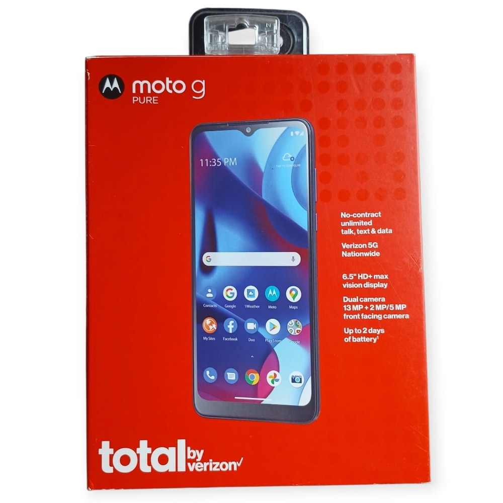 Moto G Pure Phone 32GB Blue Prepaid Smartphone XT2163DL Total by Verizon New